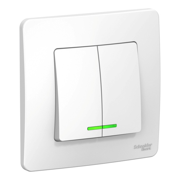 Выключатель 2-клавишный с подсветкой SE Blanca с/у 6А 250В белый