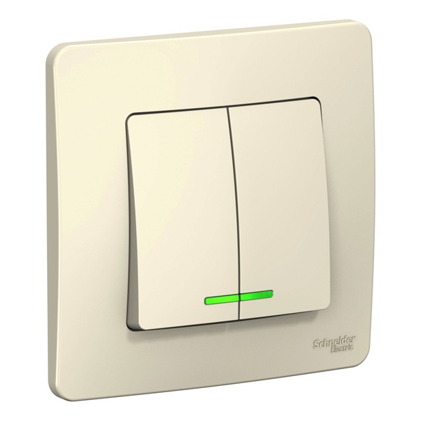Выключатель 2-клавишный с подсветкой SE Blanca с/у 6А 250В молочный