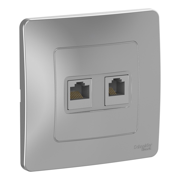 Розетка двойная компьютерная SE Blanca RJ45, категории 5E + RJ11 с/у алюминий