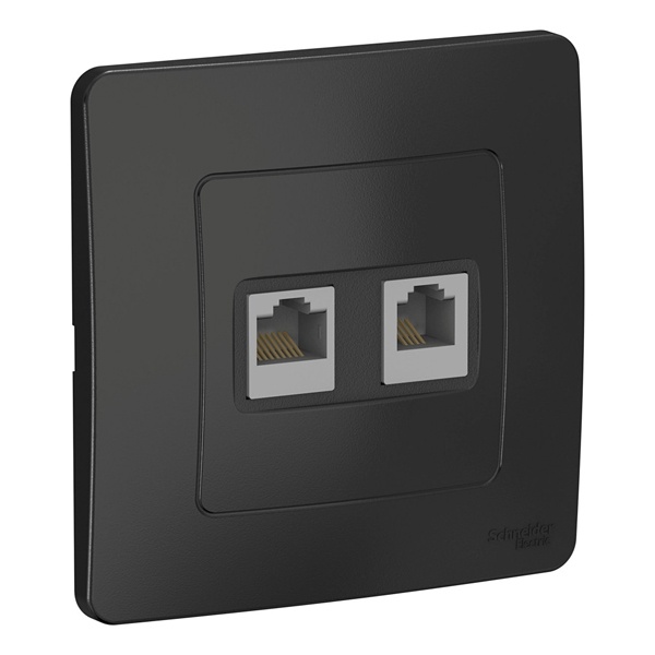 Розетка двойная компьютерная SE Blanca RJ45, категории 5E + RJ11 с/у антрацит