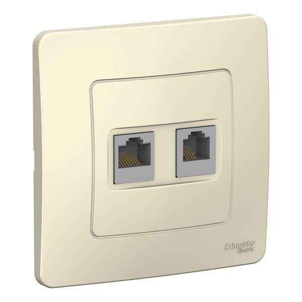 Розетка двойная компьютерная SE Blanca RJ45, категории 5E + RJ11 с/у молочный