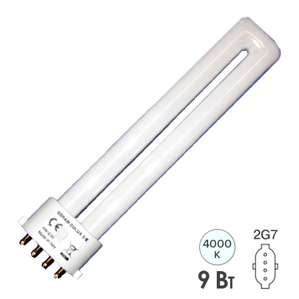 Лампа компактная люминесцентная Osram Dulux S/E 9W/840 4000K 2G7 холодно-белая