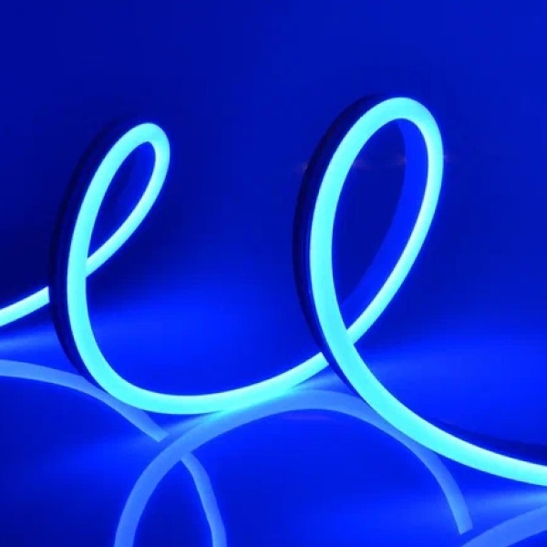 Светодиодная неоновая лента 10W/m 24V 6x13mm в силиконе, с заглушками IP64 холодно-синий (бухта 10m)