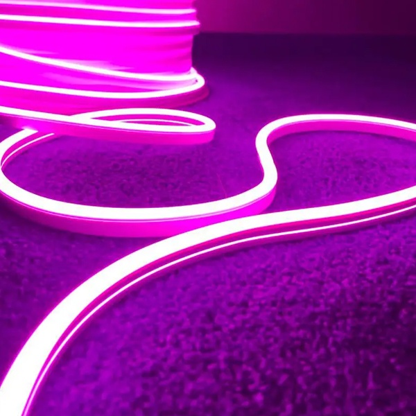 Светодиодная неоновая лента 10W/m 24V 6x13mm в силиконе, с заглушками IP64 розовый (бухта 10m)