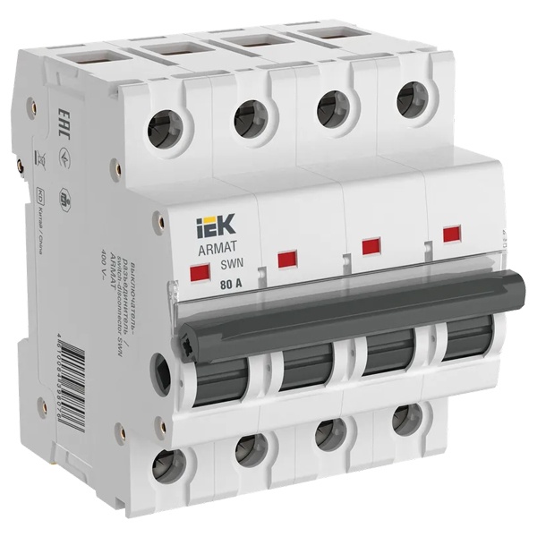 Рубильник модульный ИЭК ARMAT SWN 4Р 80А трехфазный (выключатель нагрузки)