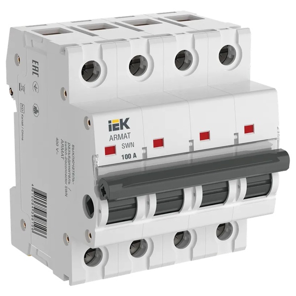 Рубильник модульный ИЭК ARMAT SWN 4Р 100А трехфазный (выключатель нагрузки)