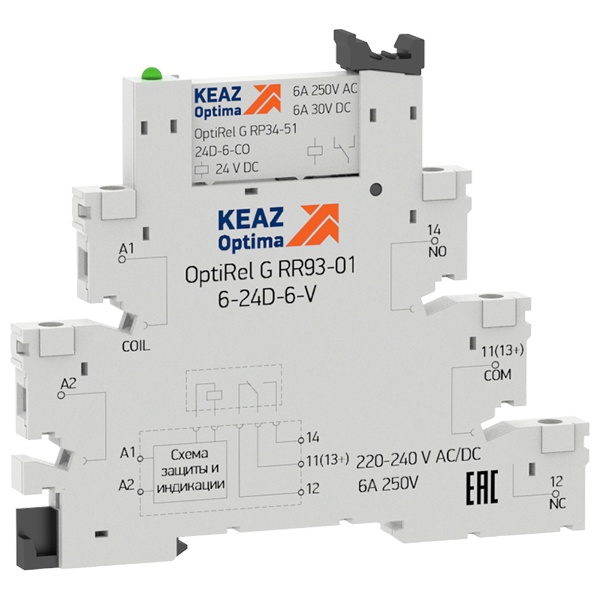 Розетка КЭАЗ OptiRel G RR93-01-6-24D-6-V винтовой зажим для реле RP34 1НО/НЗ 6А 6-24DC