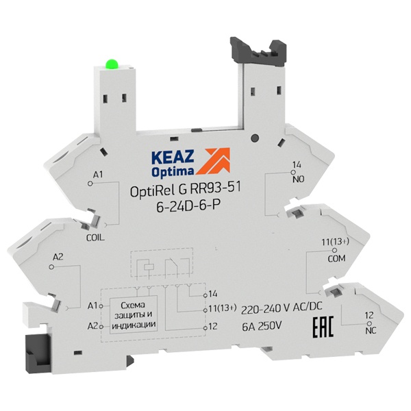 Розетка КЭАЗ OptiRel G RR93-51-220-240U-6-P пружинный зажим для реле RP34 1НО/НЗ 6А 220-240AC/DC