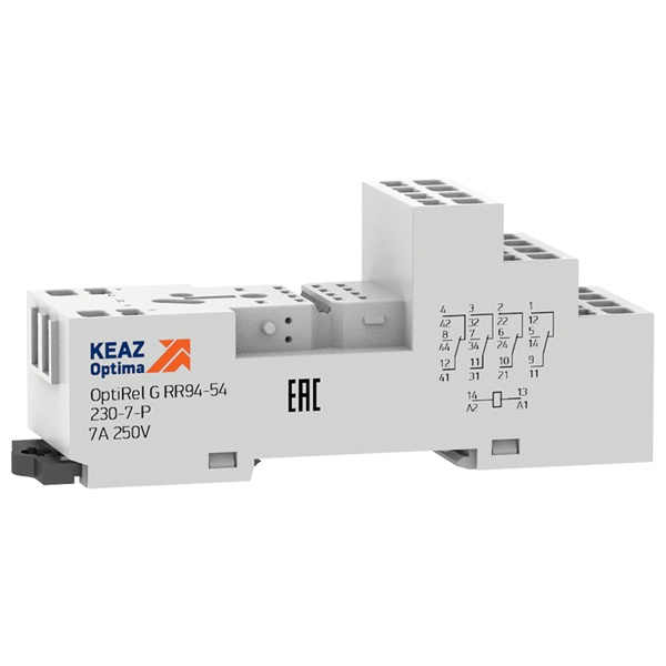 Розетка КЭАЗ OptiRel G RR94-54-230-7-P пружинный зажим для реле RP55-34 4НО/НЗ 7А 5–230AC/DC