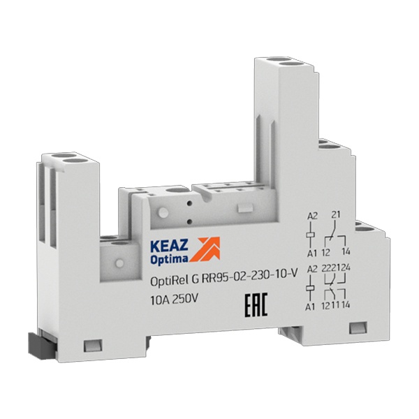 Розетка КЭАЗ OptiRel G RR95-02-230-10-V винтовой зажим для реле RP40/41 2НО/НЗ 10А 5–230AC/DC