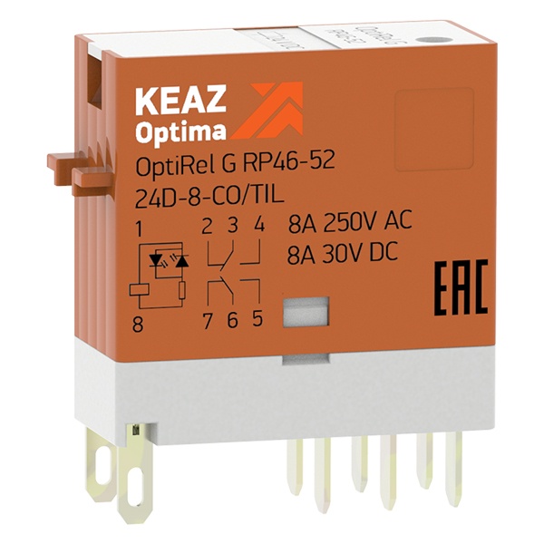Реле промежуточное КЭАЗ OptiRel G RP46-52-24-8-CO-S/TIL 2НО/НЗ 8А 24AC тест, индикатор, LED