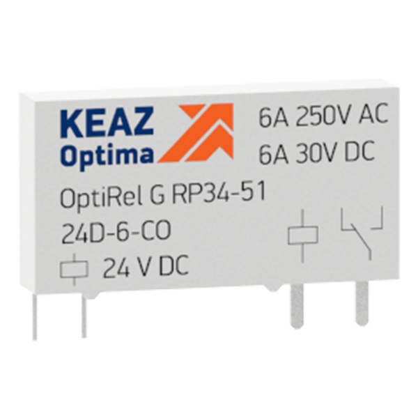 Реле промежуточное КЭАЗ OptiRel G RP34-51-6D-6-CO-G 1НО/НЗ 6А 6DC AgNi+Au