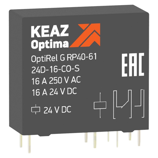 Реле промежуточное КЭАЗ OptiRel G RP40-61-12D-16-CO-S 1НО/НЗ 16А 12DC AgSnO2