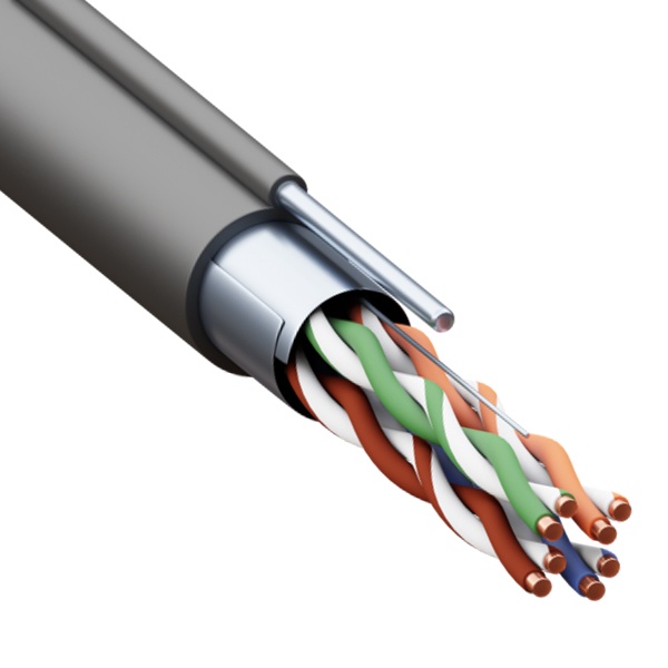 Кабель витая пара экранированный TERACOM F/UTP 4PR cat 5e 24AWG с тросом оболочка LDPE черная [305м] (провод для интернета)