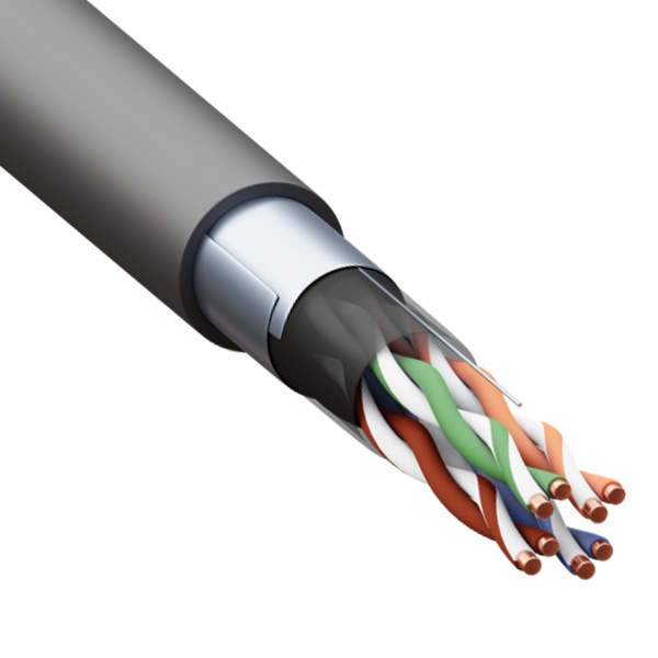 Кабель витая пара экранированный TERACOM F/UTP 4PR cat 5e 24AWG внешняя оболочка LDPE черная [305м] (провод для интернета)