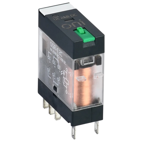 Реле общего назначения ONI (ИЭК) OGR-1 8A 2NO/NC 24В DC со светодиодом и тестовой кнопкой
