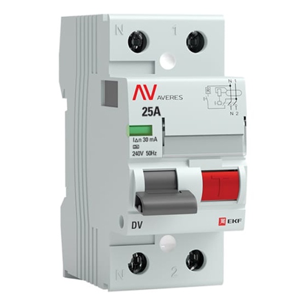 Устройство защитного отключения УЗО EKF AVERES DV 2P 25А 30мА (электромеханическое) А (ВДТ)