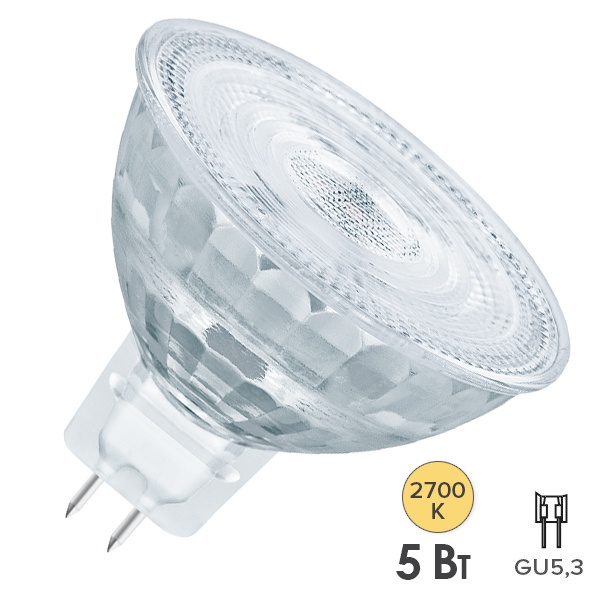 Лампа светодиодная Osram LED Superstar Plus MR16 5W/927 (35W) 2700K 12V GU5.3 36° DIM 350Lm стекло