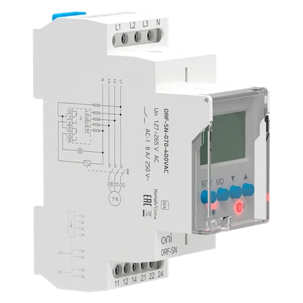 Реле контроля фаз ONI (ИЭК) ORF-SN 3 фазы 2NO/NC 70-400В AC с контролем нейтрали