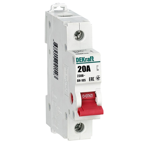 Рубильник DEKraft ВН-105 модульный 1P 20А (выключатель нагрузки)