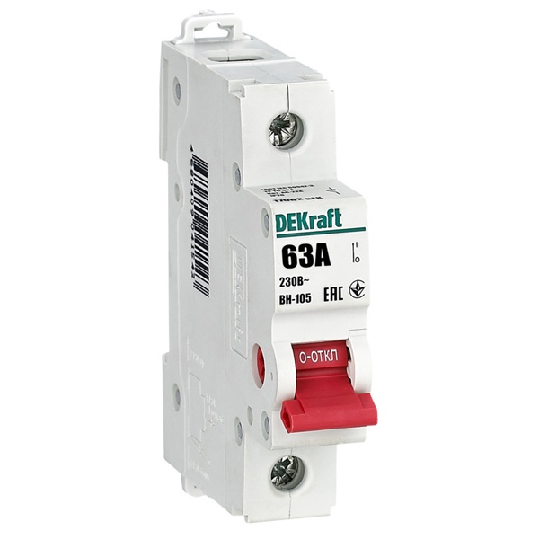 Рубильник DEKraft ВН-105 модульный 1P 63А (выключатель нагрузки)