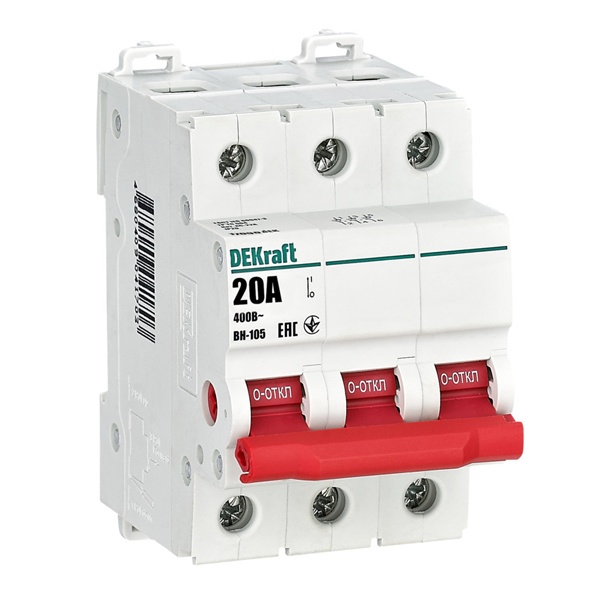 Рубильник DEKraft ВН-105 модульный 3P 20А (выключатель нагрузки)