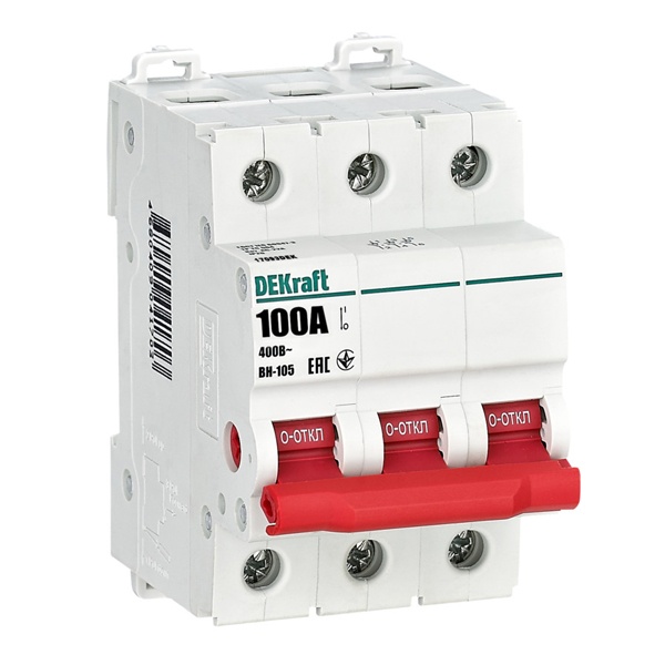 Рубильник DEKraft ВН-105 модульный 3P 100А (выключатель нагрузки)