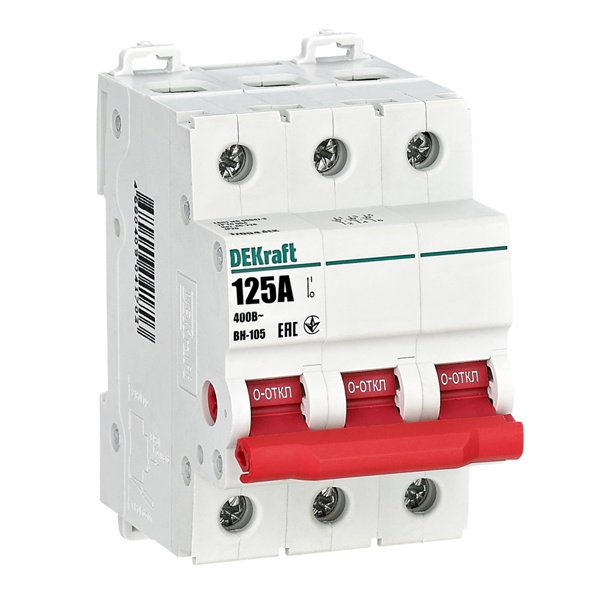 Рубильник DEKraft ВН-105 модульный 3P 125А (выключатель нагрузки)
