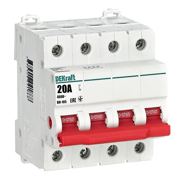 Рубильник DEKraft ВН-105 модульный 4P 20А (выключатель нагрузки)