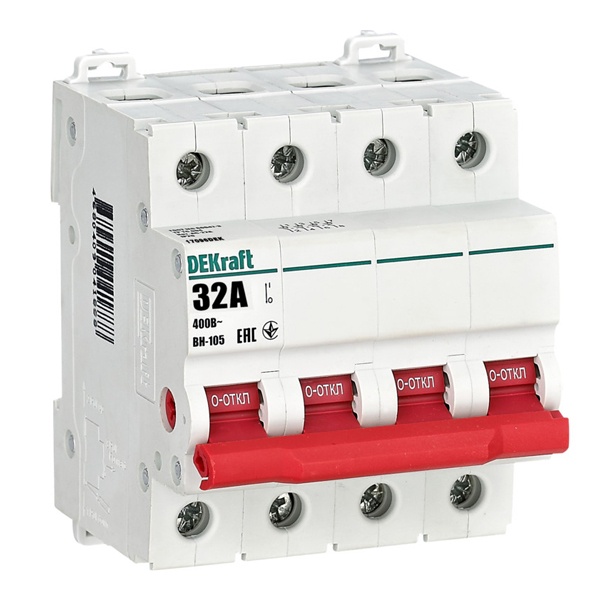 Рубильник DEKraft ВН-105 модульный 4P 32А (выключатель нагрузки)