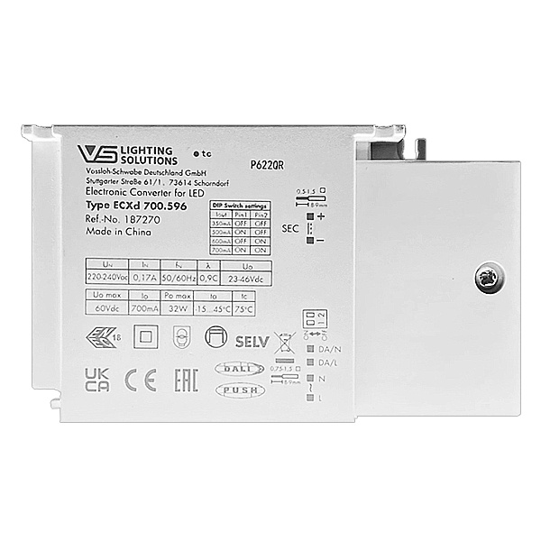LED драйвер VS ECXd 700.596 16-32W 23-46V 350-700мА DALI2 DIP-переключатель 114x67x31mm
