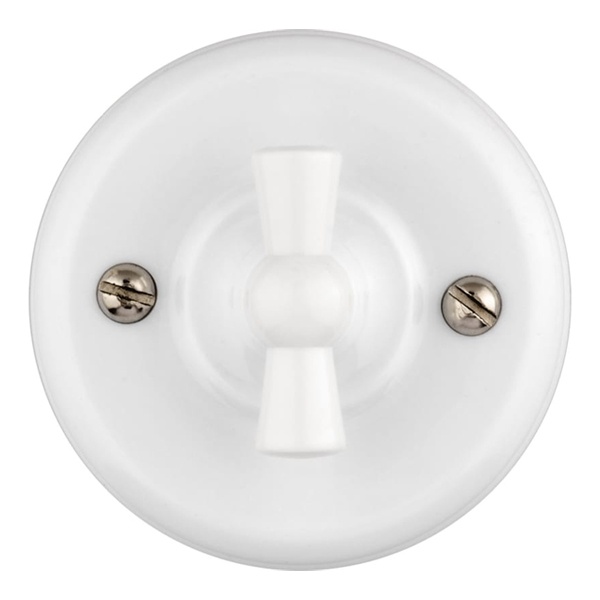 Накладной выключатель поворотный 1-клавишный проходной TDM Виви с ручкой (бантик) 10А белый