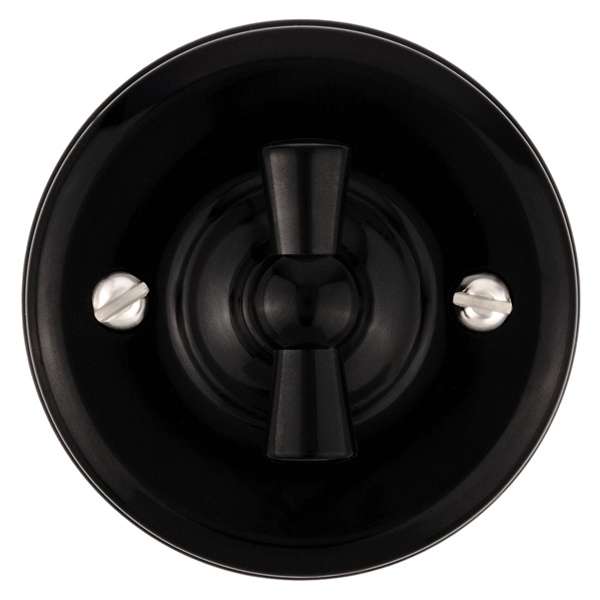 Накладной выключатель поворотный 2-клавишный TDM Виви с ручкой (бантик) 10А черный