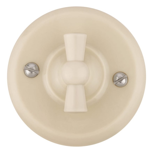 Накладной выключатель поворотный 1-клавишный TDM Виви проходной с ручкой (бантик) 10А слоновая кость (бежевый)