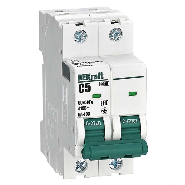 Автоматический выключатель DEKraft ВА-103 5A C 2P 6кА (автомат электрический)