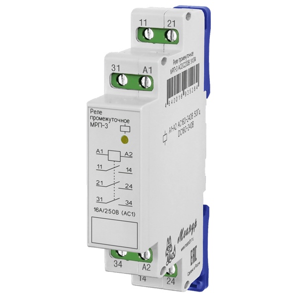 Реле промежуточное Меандр МРП-3-1 7А 3НО/НЗ 230В AC/DC УХЛ4 на DIN-рейку