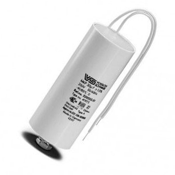 Конденсатор VS 8 мкФ ±10% 250V -40°C/+85°C пластик, провода 250мм, M8x10, d30x55