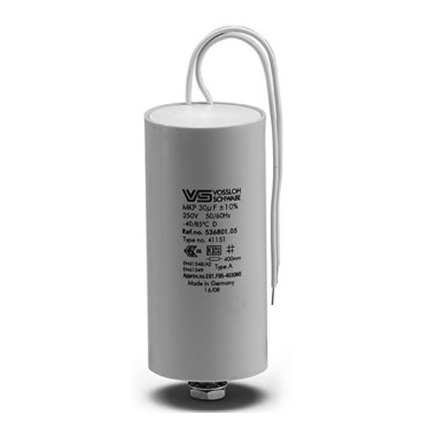 Конденсатор VS 30 мкФ ±10% 250V -25°C/+85°C пластик, провода 250мм, M8x10, d45x88