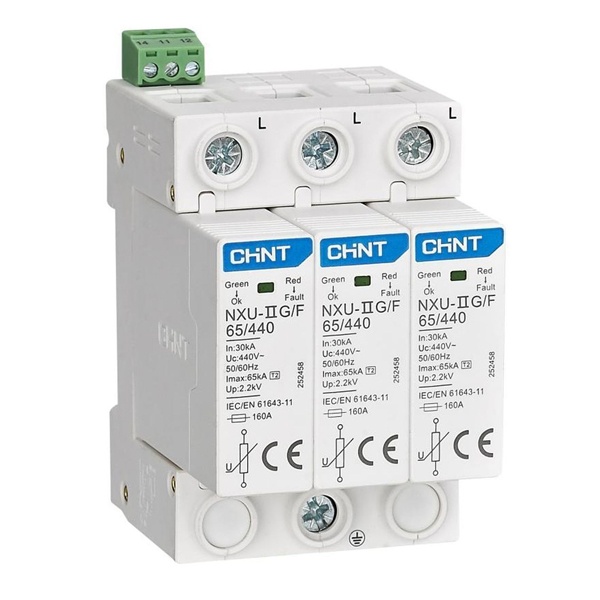Ограничитель импульсных перенапряжений Chint NXU-IIG/F 3P класс II(C) In30kA Uc440B Im65kA
