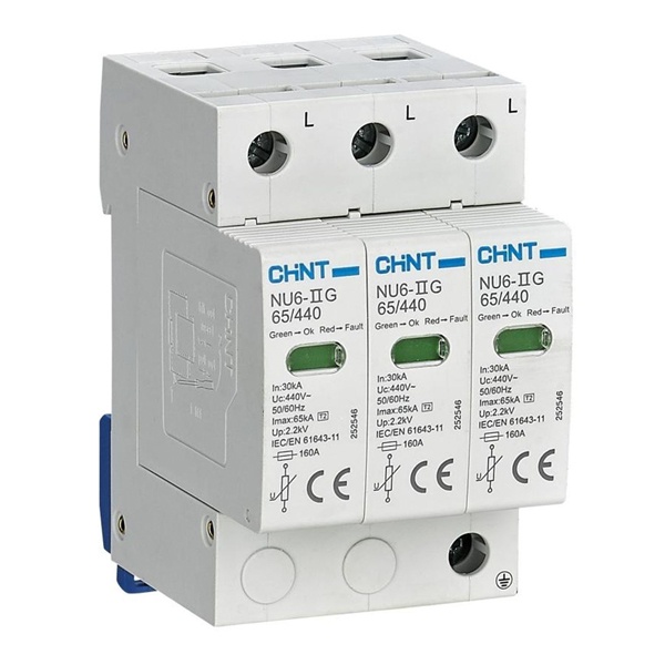 Ограничитель импульсных перенапряжений Chint NU6-IIG 3Р класс II(C) In15kA Uc440B Im40kA
