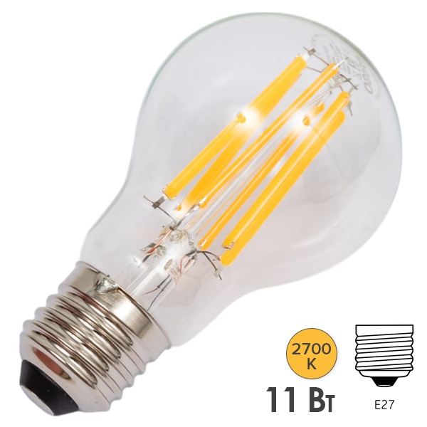 Лампа светодиодная филаментная Osram LED STAR CL A 11W/827 2700K 220V E27 прозрачная теплый свет