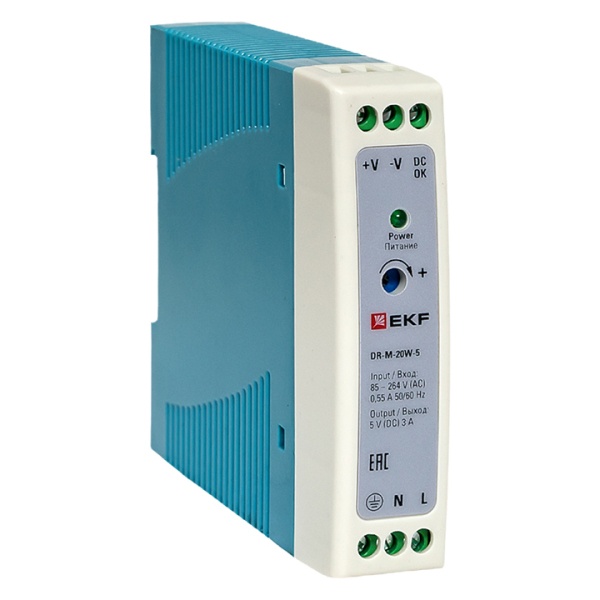 Блок питания EKF PROxima DR-M-20W-5 20Вт вход 80-264В АС стабилизированный выход 5В DC