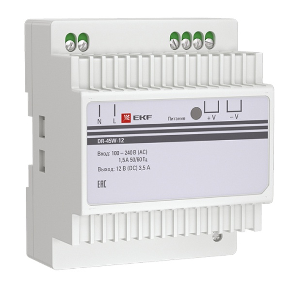 Блок питания EKF PROxima DR-45W-12 45Вт вход 100-240В АС стабилизированный выход 12В DC