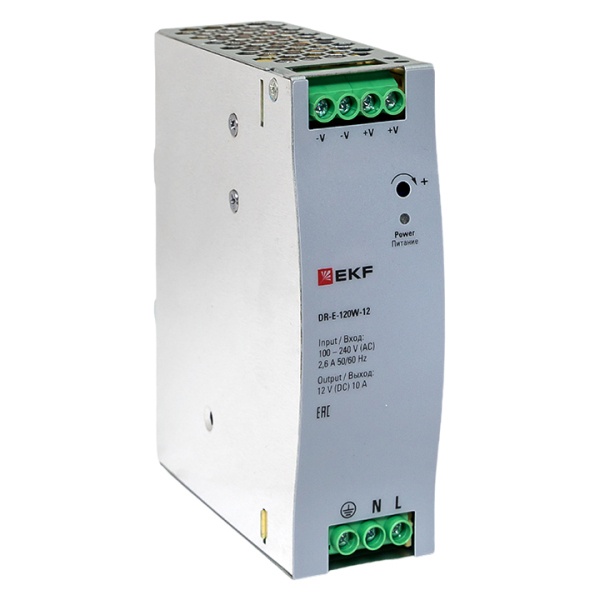 Блок питания EKF PROxima DR-E-120W-12 120Вт вход 80-264В АС стабилизированный выход 12В DC