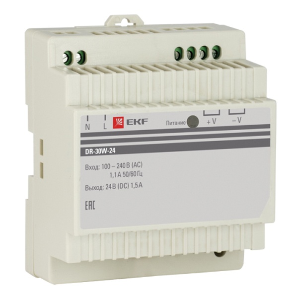Блок питания EKF PROxima DR-30W-24 30Вт вход 100-240В АС стабилизированный выход 24В DC