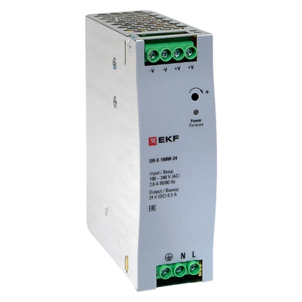 Блок питания EKF PROxima DR-E-150W-24 150Вт вход 80-264В АС стабилизированный выход 24В DC