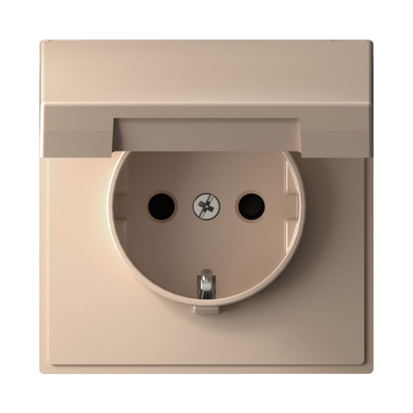 Розетка SE ArtGallery 2P+E 16А со шторками и крышкой IP20 песочный