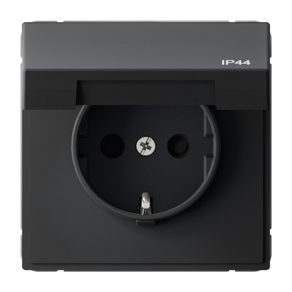 Розетка Systeme Electric ArtGallery 2P+E 16А со шторками и крышкой IP44 карбон