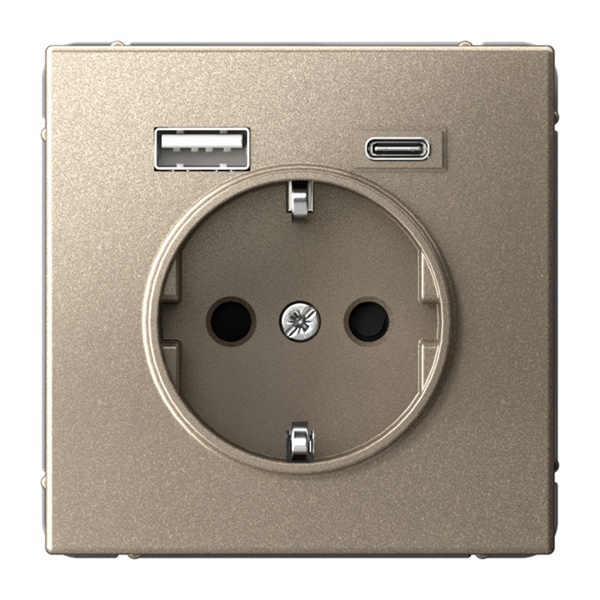 Зарядка USB с розеткой 2P+E SE ArtGallery тип-А и тип-C 5В/2,4А/3,0А, 2х5В/1,5 шампань