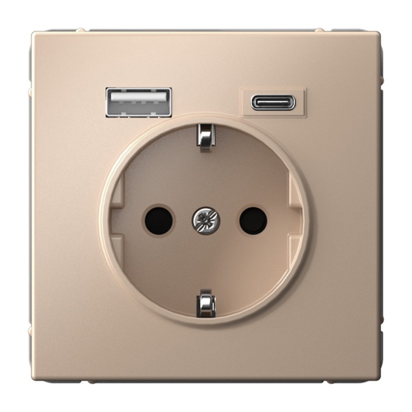 Зарядка USB с розеткой 2P+E SE ArtGallery тип-А и тип-C 5В/2,4А/3,0А, 2х5В/1,5 песочный